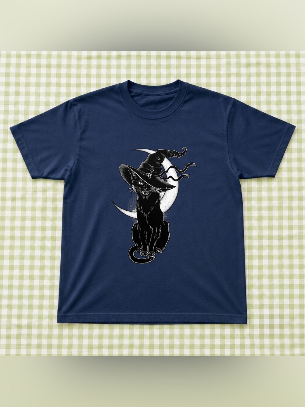 Navy Cat Witch Graphic Tee - Unbranded Vintage Gift For Halloween